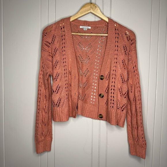 American Eagle Outfitters Peach/Pink Cropped Cardigan Sweater - Picture 7 of 8